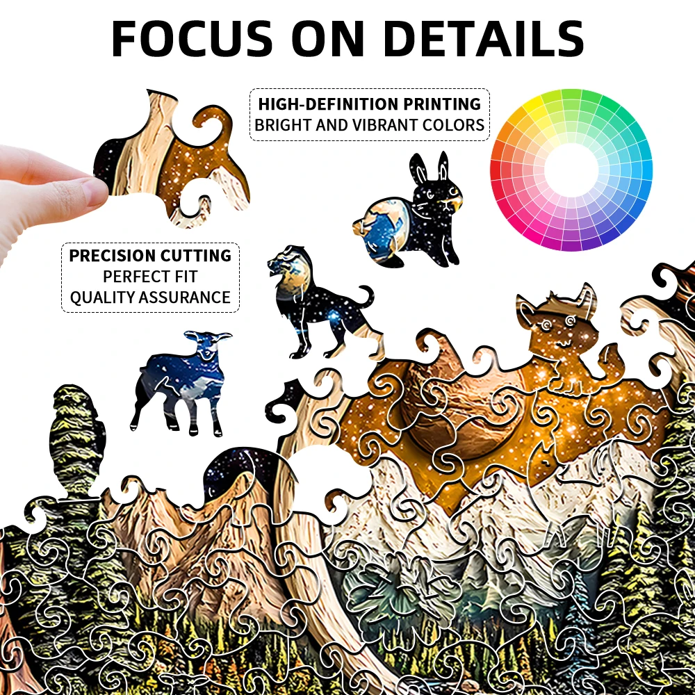 성인을 위한 나무 퍼즐, 독특한 동물 모양의 일몰 숲 성인 퍼즐, 3D 비전 나무 직소 퍼즐 성인, 도전적인 C-Freehip.co.kr