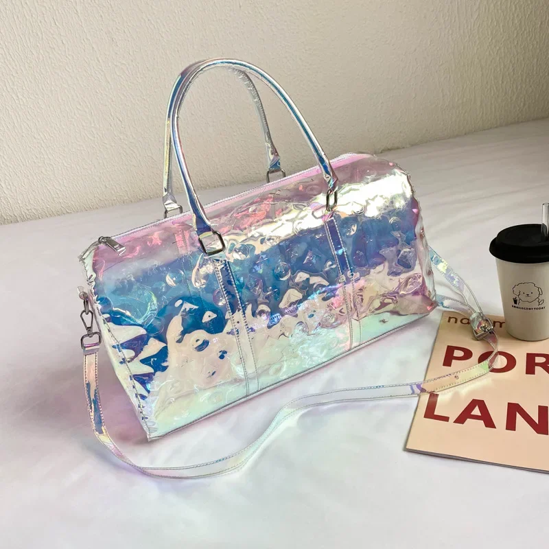 Colorful Bright Travel Bag Summer Women's Beach Handbag Leisure Fitness Swim Gym Bag Clear Jelly Portable Laser Transparent Tote 2