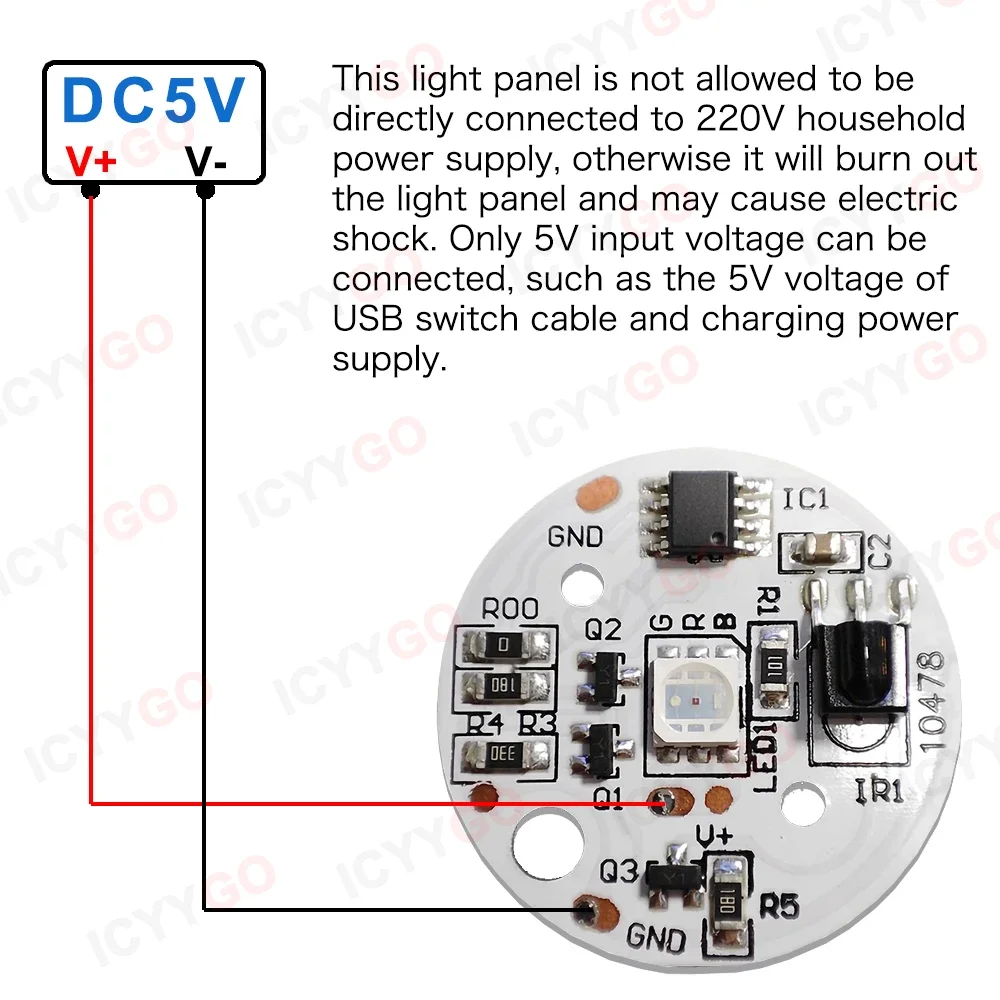 LED lights 5V low voltage LED lights plate color RGB lamp board 3W colorful gradient source IR 24-Key wireless remote switch On/Off control