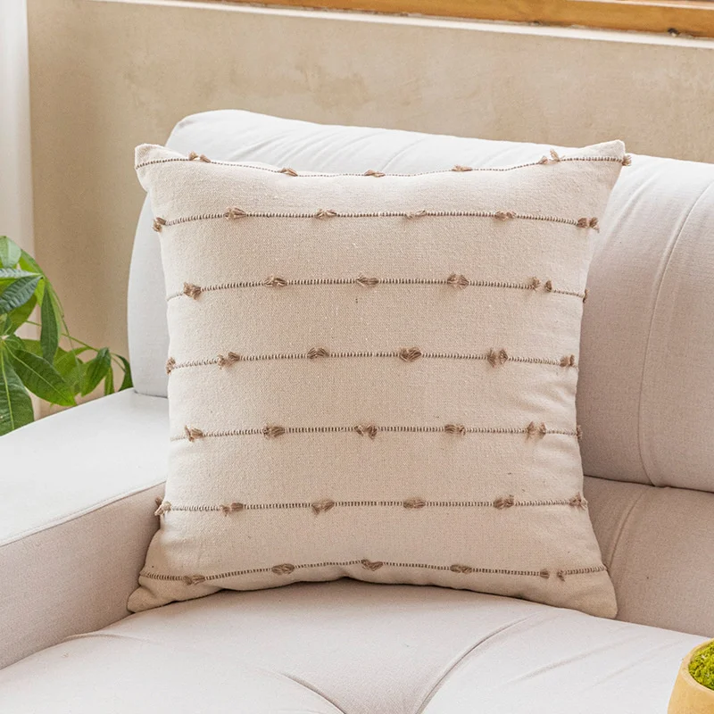 Khaki striped pillow cover