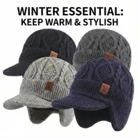 SUPER WARM Winter Beanie Hat Men Women Thick Fleece Lined Cap with Earflaps Visor Brim Outdoor Windproof Ski Snow Hat Knit 2