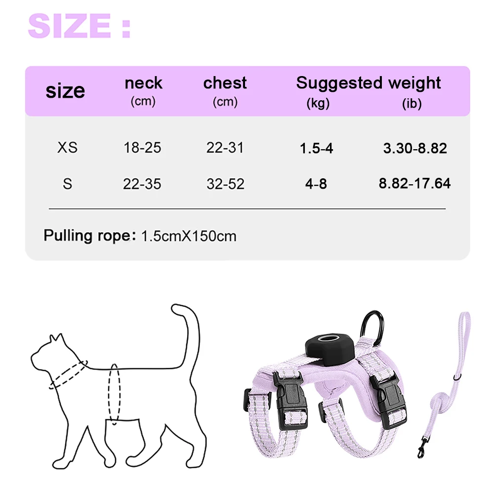 Reflective Escape Proof Cat Harness With Gps Pocket & Leash Set_voghion.com