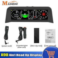 M X90 Slope Meter Inclinometer Car Altitude GPS Speedometer HUD Pitch Tilt Angle Protractor Clock Latitude Longitude Campass