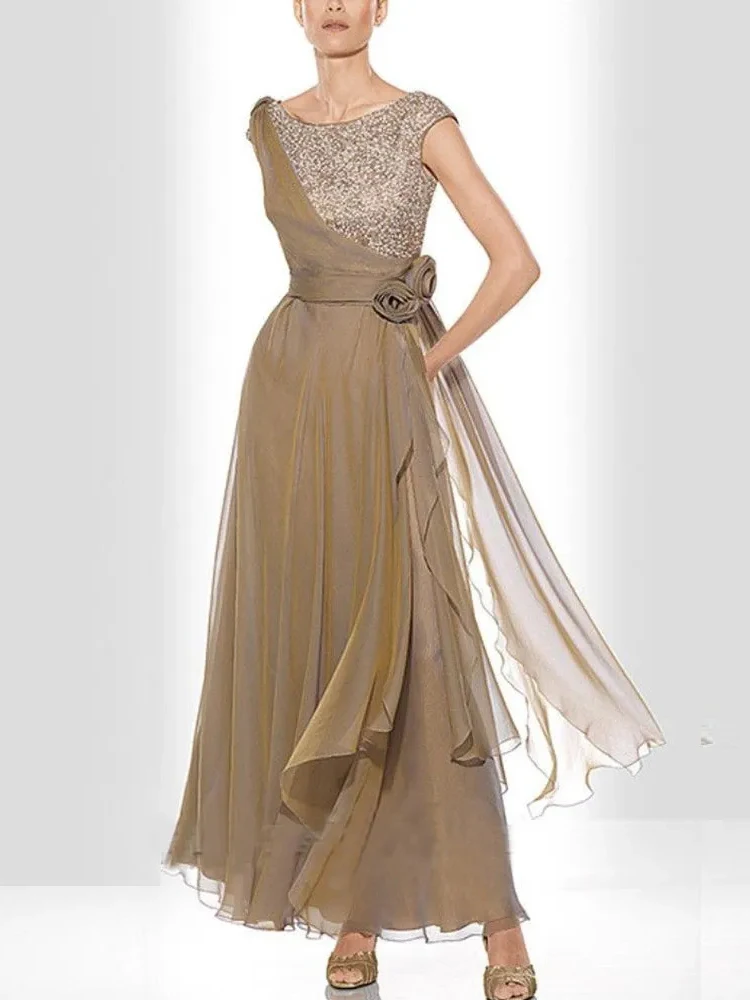 

Elegant Dark Brown A Line Sequin Handmade Flower Mother of the Bride Dress Occasion Formal Party Wedding Summer 2023