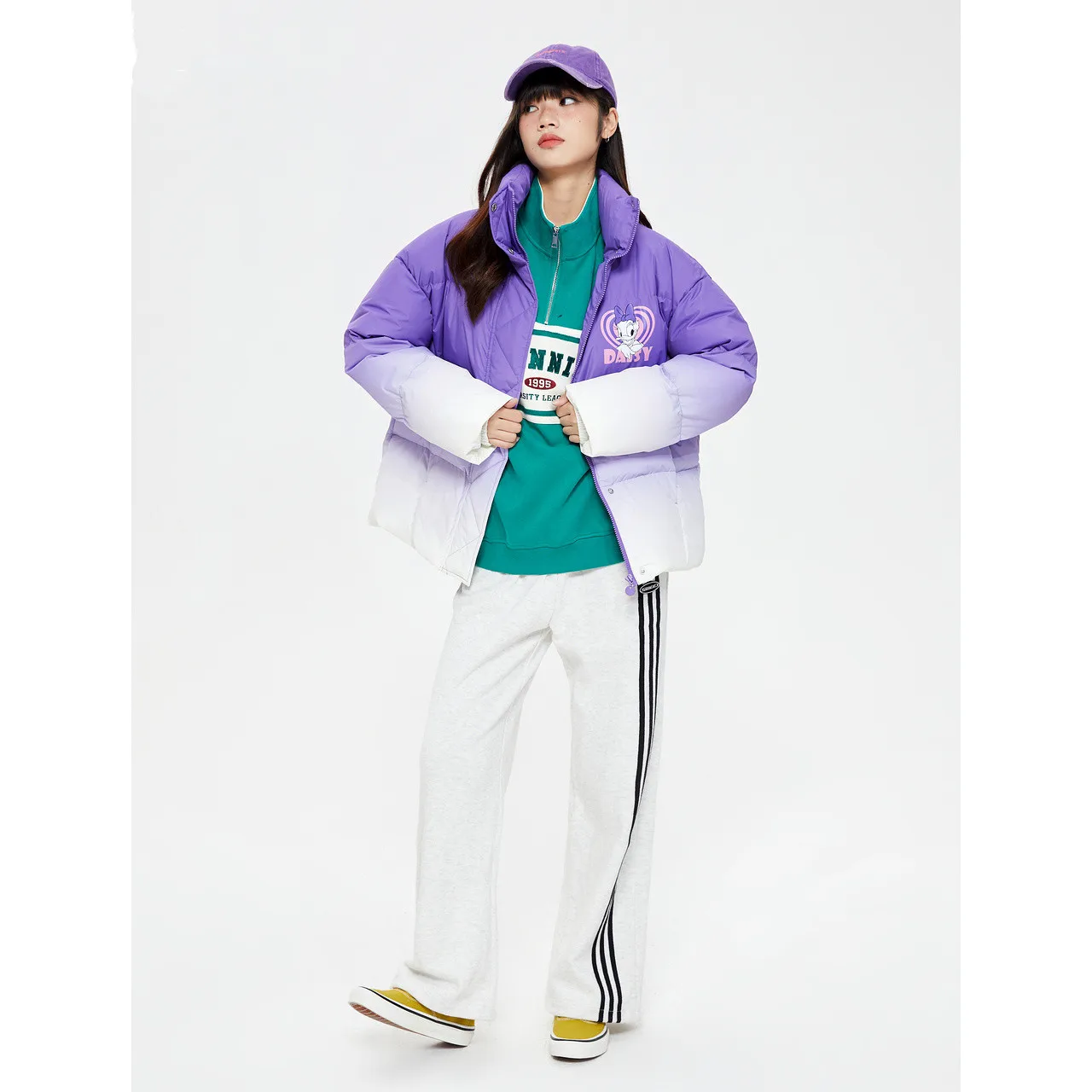 Metersbonwe Women's Cartoon Print Down Jackets Gradient Color Loose Warm Wear Winter Stand Collar Casual Outwear