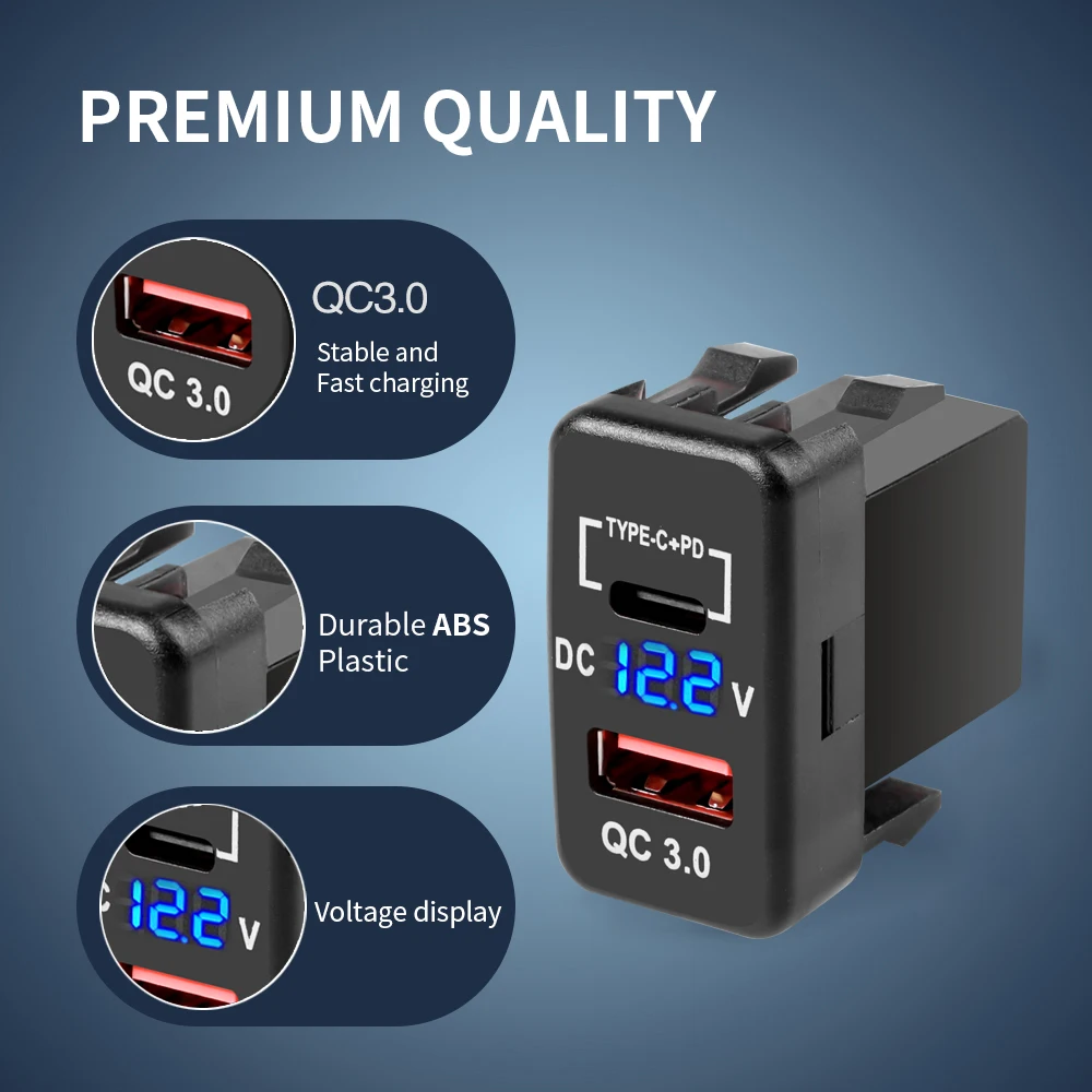 Caricatore Auto USB-C QC3.0 E PD 20W - Doppia Porta, Voltmetro LED, Fusibile Sostituibile - Foto 3