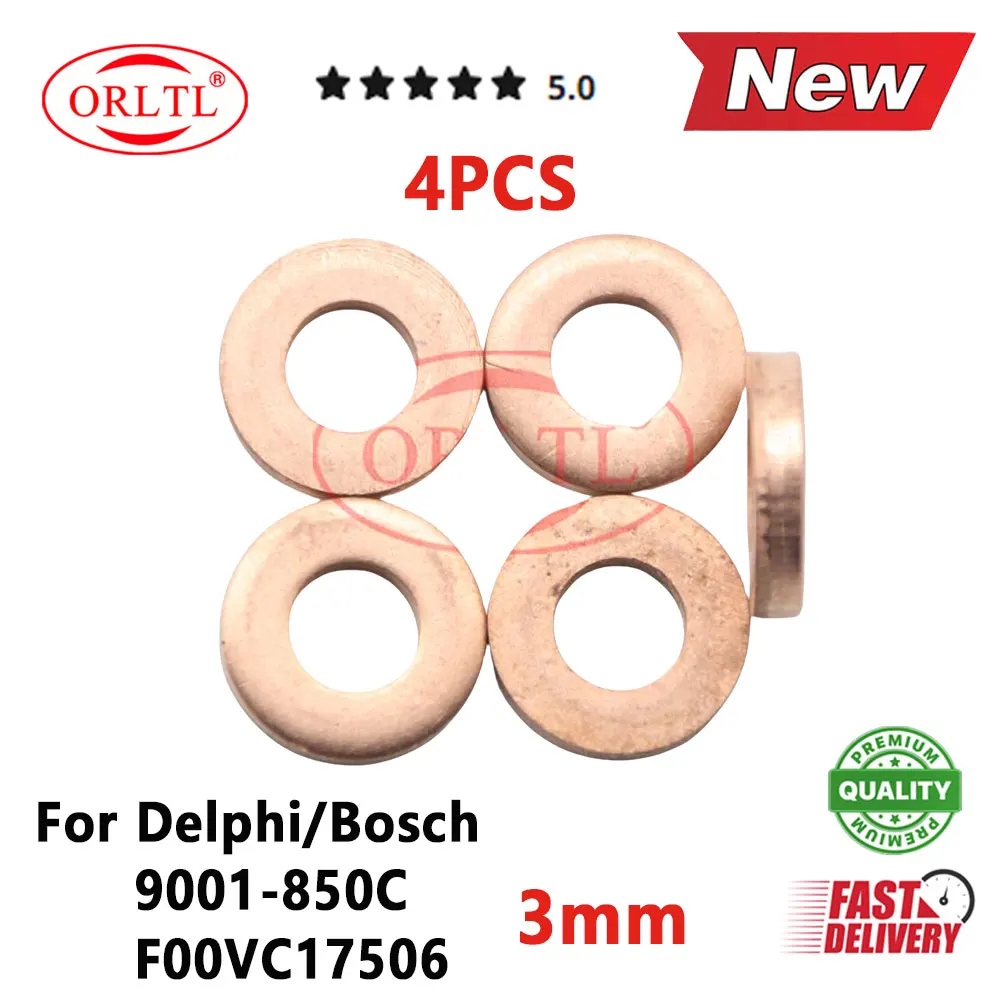 Injector Washer Shims 4PCS 9001-850C 7.1*15*3 3mm Copper Rings Gasket 9001 850C 9001850C Thickness For Delphi Bosch F00VC17506 injector washer shims