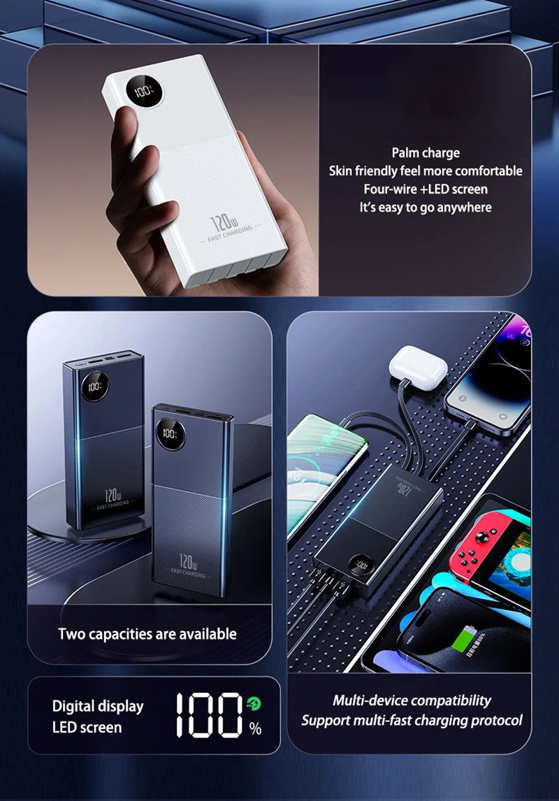 50000 mAh Fast Charging Power Bank Large Capacity Portable 66W Chargers With Four Cable Power Banks External Battery For Xiaomi