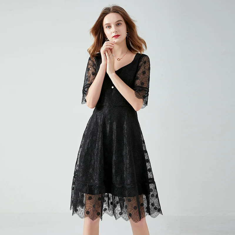 

Spring and autumn trumpet sleeve Lace Dress Plus Size 5XL net red celebrity taoyizhuai brand black dress dress