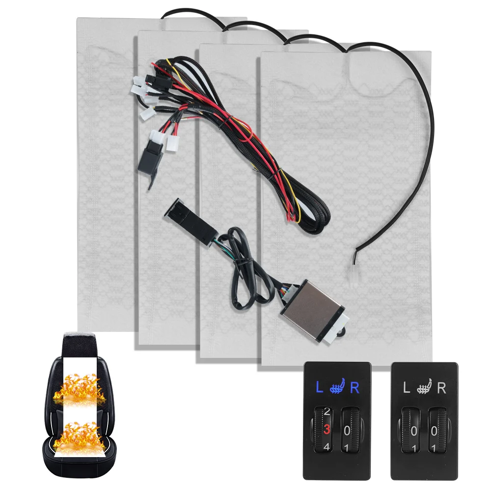 

2 Dial 5 Level Switch Carbon Fiber 12V Car Seat Heating Pad Winter Warmer Seat Covers 2 Seats 4 Pads Seat Heating Heater