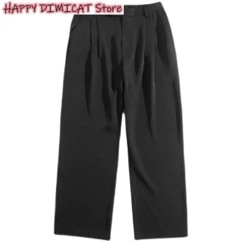 Loose Straight Trousers Men Casual Pant Men Baggy Wide Leg Pants Ankle Length Elastic Waist