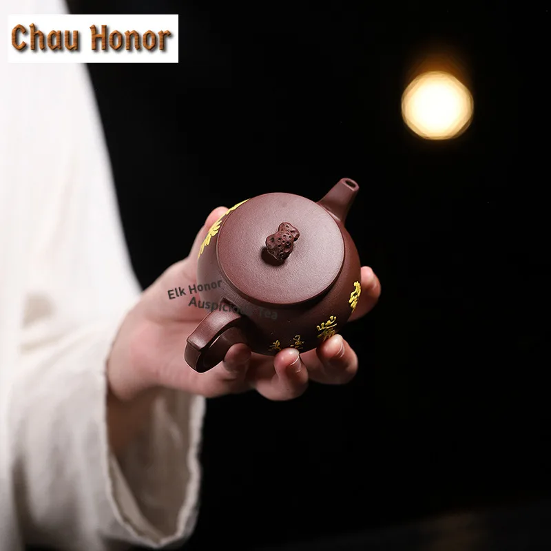160ml Creative Yixing Purple Clay Teapots Famous Artists Handmade Round Drum Pot Raw Ore Mud Kettle Zisha Tea Set Tea Items Gift