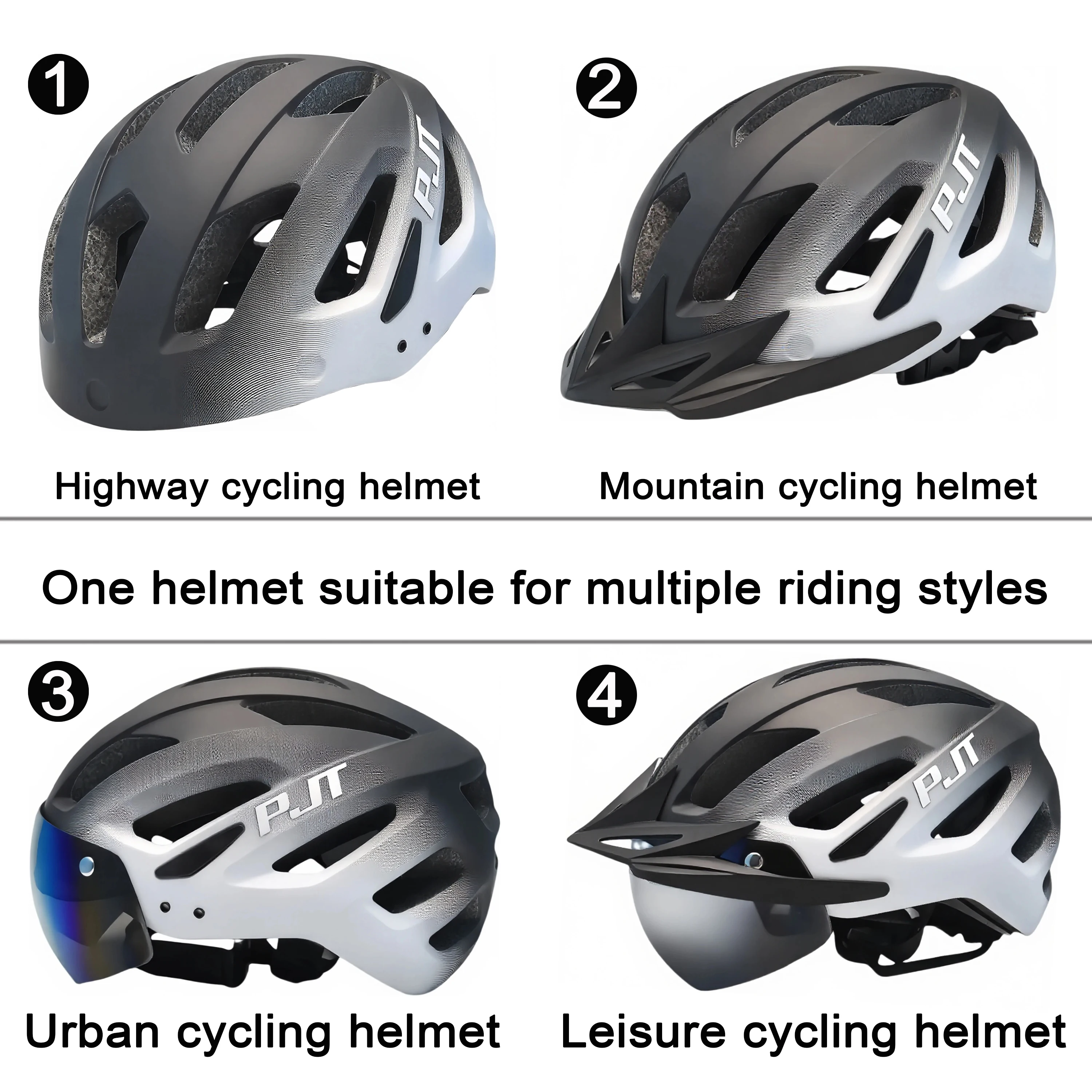 PJT Neuer Fahrradhelm mit Licht für Straße und MTB, Mountainbike-Brille / Sonnenschutz-Helm L für Männer und Frauen, Fahrradhelm mit Sonnenschutz – Detail 6