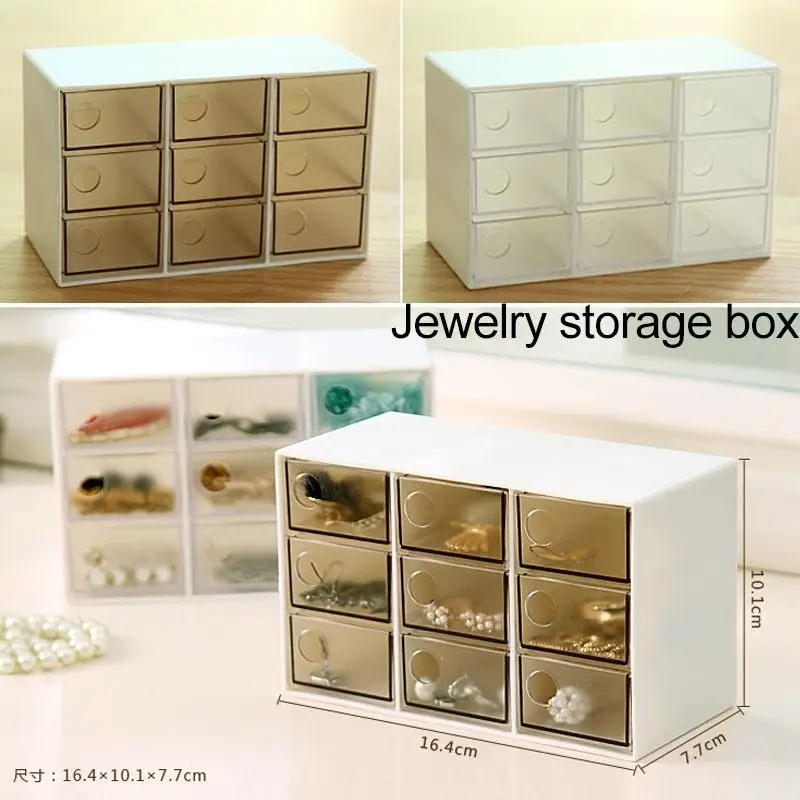 Creative Plastic Transparent Jewelry Storage Box Nine Drawers Cosmetics Korean Fashion Dustproof Sorting Box