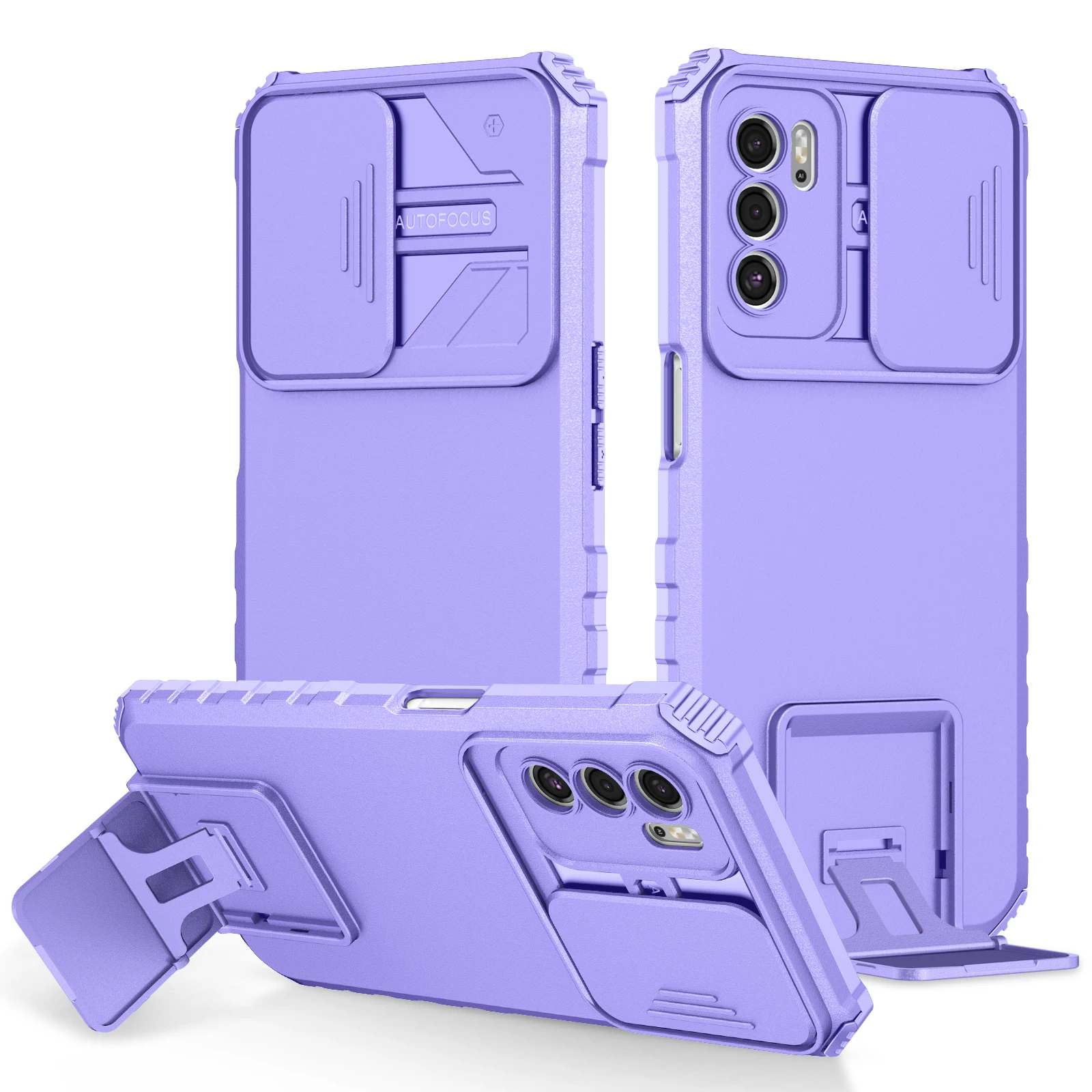 Shockproof Phone Case with Slide Camera Lens Protection and Stand Feature