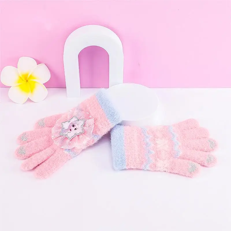 

Frozen Peripheral Princess Elsa Cute Cartoon Winter Children Warm Gloves Five-finger Knitted Velvet Warm Gloves