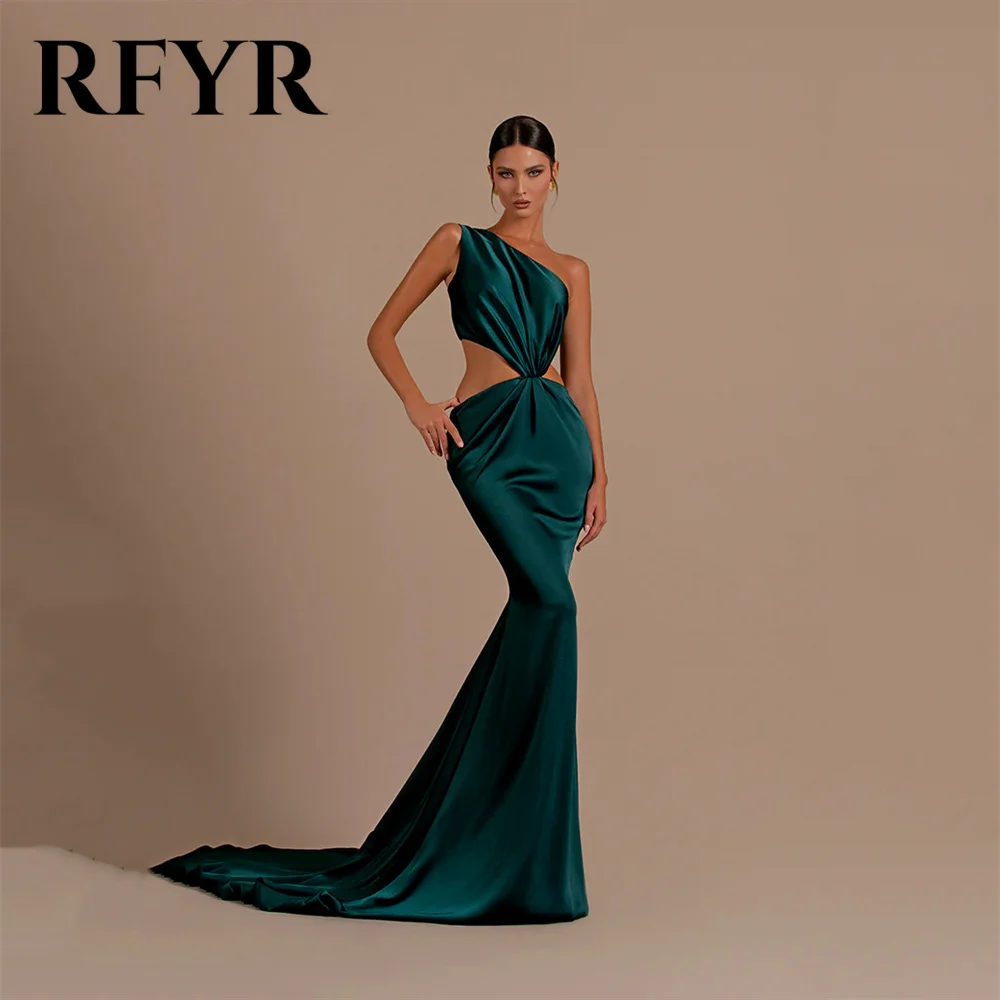 

RFYR Teal Mermaid Prom Dresses One Shoulder Sleeveless Evening Dresses Stain Sexy 2024 فستان سهرة نسائي Sweep Train Party Dress