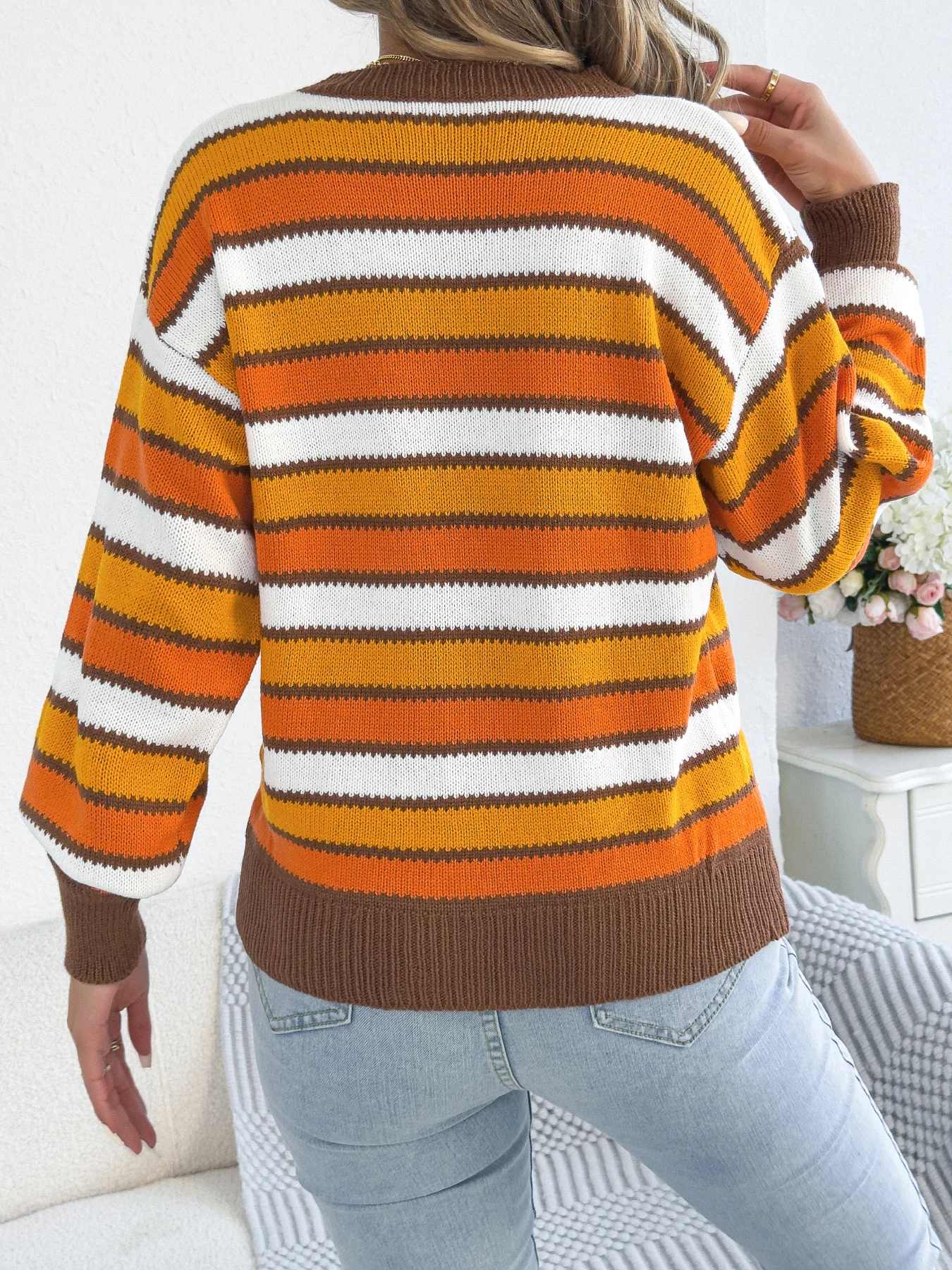 Women Autumn Winter Sweater Coffee Green Knitted Pullover