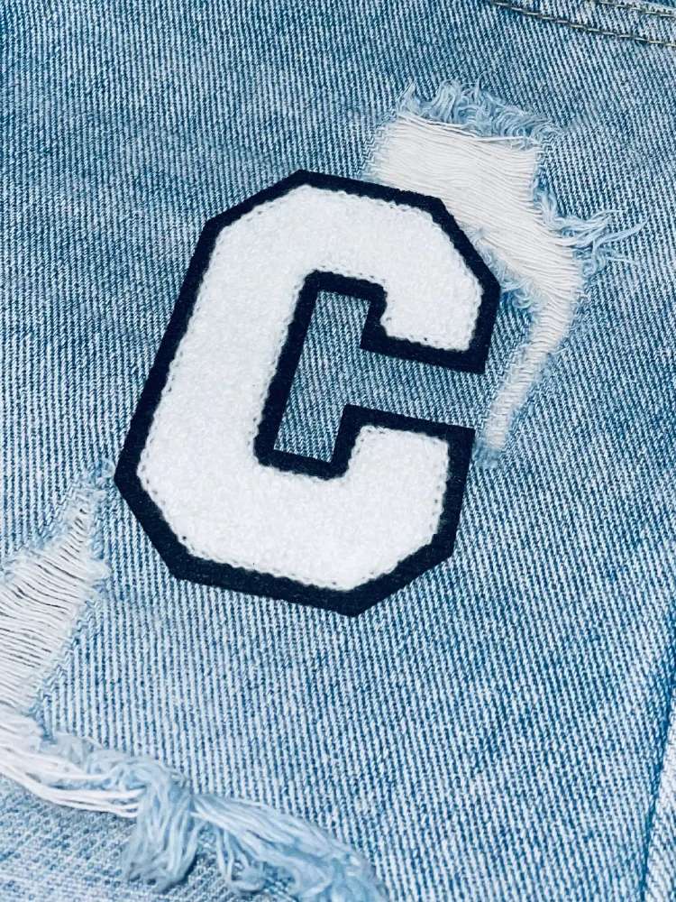 8cm Black & White Chenille Embroidered Letter Patches