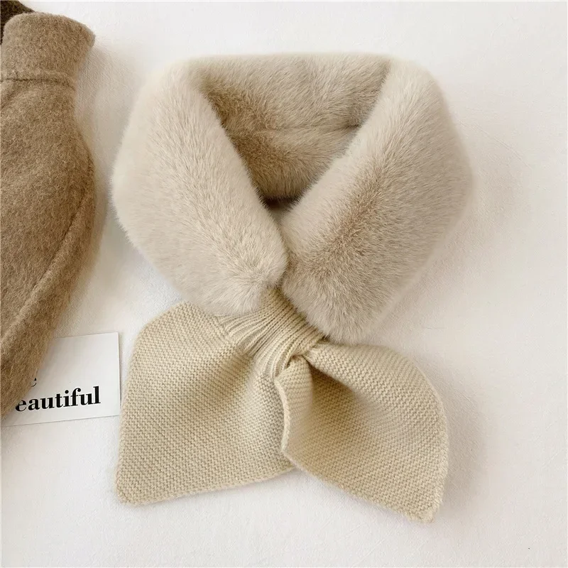 

Fashion Winter Knitted Faux Rabbit Fur Shawl Cross Scarf Collar Collars and Scarves Neck Cover Women Neck Warm Scarf Collar