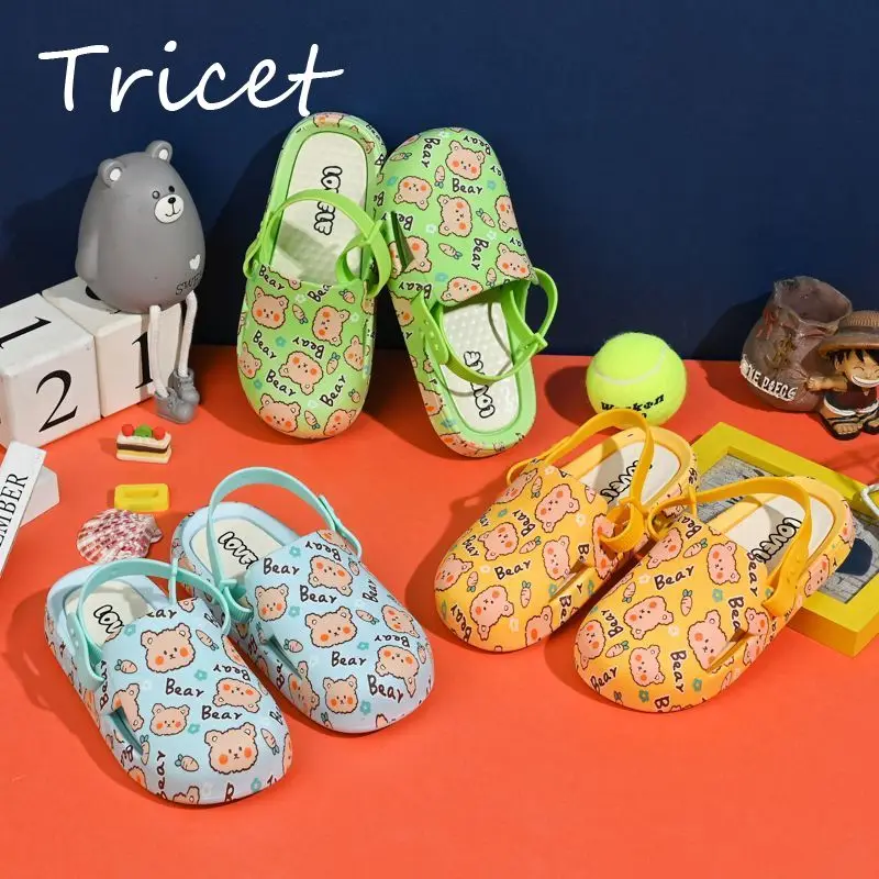 

Cartoon Bear Printed Children Slippers Summer PVC Barefoot Sandals For Girls Boys Waterproof Non Slip Home Kids Slippers