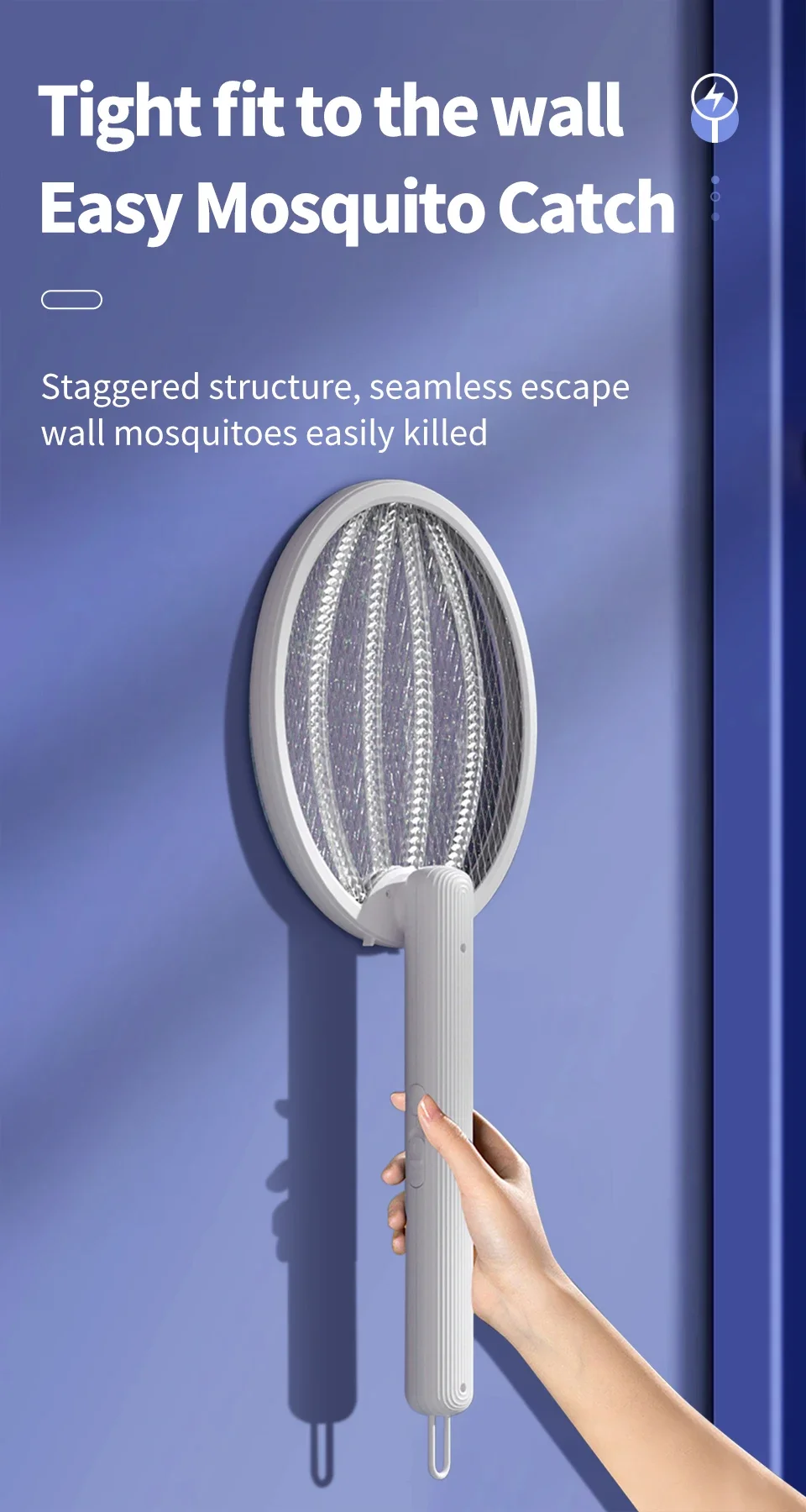 Description Picture 5 of itemFoldable Electric Mosquito Killer USB Rechargeable Fly Trap Mosquito Swatter Racket Insect Killer With UV Light Bug Zapper 3500V