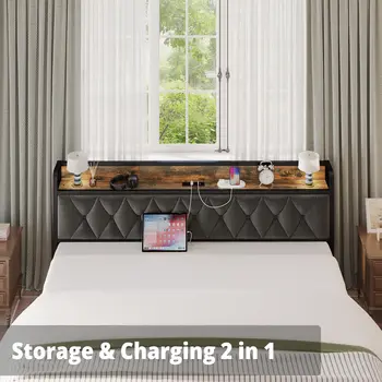 ANCTOR Twin/TwinXL/Full/Queen/King/CaliforniaKing Bed Frames, Storage Headboard with Outlets, No Noise, No Box Springs Needed 4