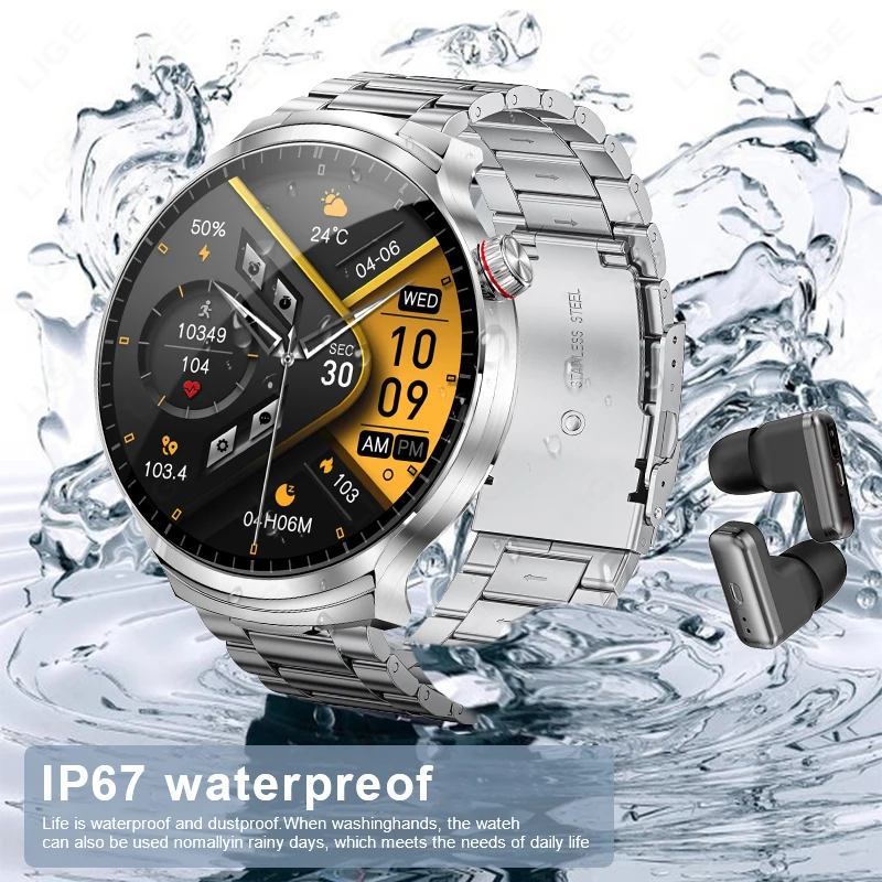 LIGE TWS Earphone Sports Watch Wireless Bluetooth Headset Calling Smartwatch Men Health Monitoring Women Wristwatch With Earbuds