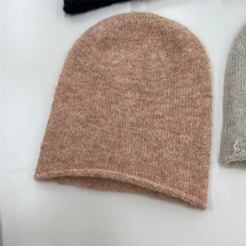 Japanese wool yarn knitted pile cap women's autumn and winter new fashionable warm ear protection head cap