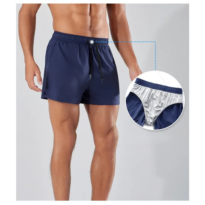 Men's Summer Shorts Fitness Running Training Leisure Large Size Quick Dry Double Layer Drawstring Elastic Waist Gym Shorts