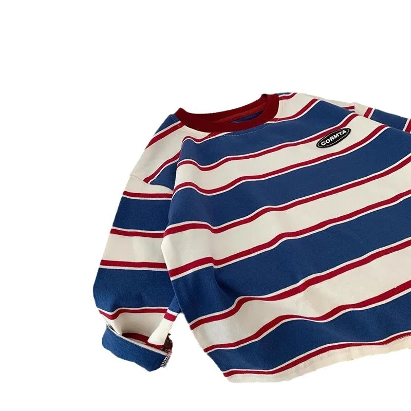 5569 Children Long-sleeved T-shirts 2025 Spring Autumn Striped Boy's Sweatershirt Handsome Bottoming Shirts Tops 5
