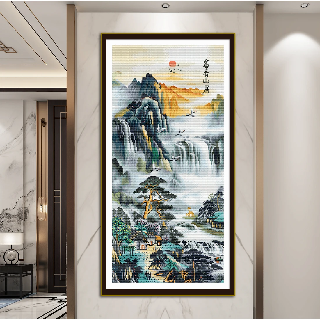 Vertical Landscape Painting Cross Stitch Kit DIY Handmade Decoration