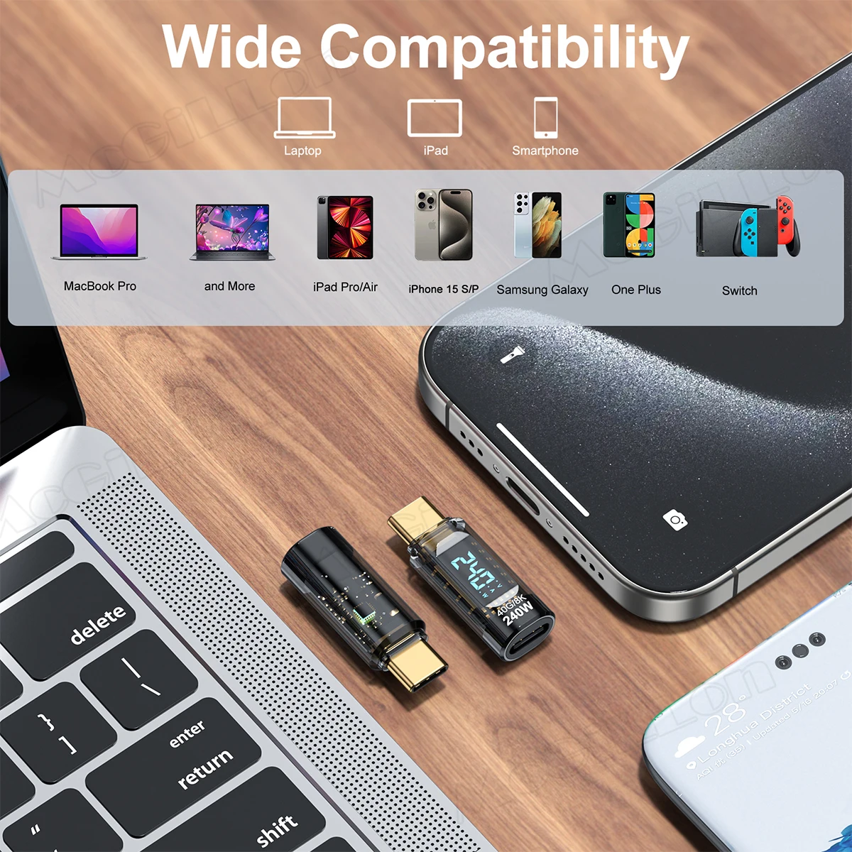 1 PCS Digital LED Display USB 4 Type-C Adapter PD 240W 40Gbps Power Meter Tester Full Function Smart Chip USB C Extension Laptop — view 6