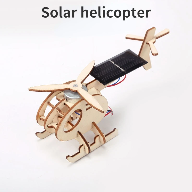 

3D Assemble Solar Energy Powered Helicopter Wooden Puzzle Plane Wood Model Building Kit DIY Craft Kit Creative Educational Toy