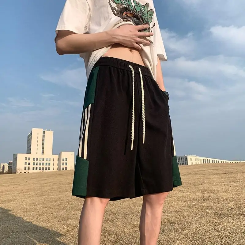 American Striped Webbing Men's Summer 2024 New Patchwork Elasticized Drawstring Pocket Minimalist Casual All-match Sports Shorts