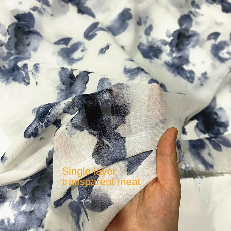 에스닉 스타일 시폰 원단, 원피스 한푸 커튼, DIY 바느질 천, 화이트 블루 레드, 75D 하이 퀄리티 프린트 꽃, 계량기 당