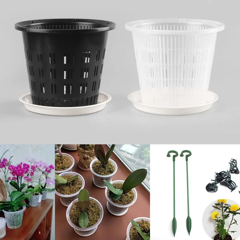 Mesh Flower Pot Net Clear Plastic Orchid Planter 5pcs