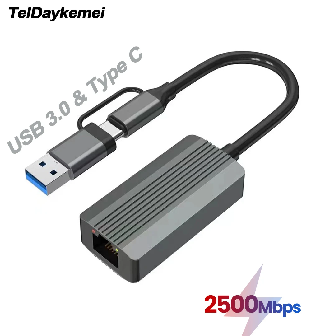 2500 Mbit/s Ethernet-Adapter 2,5 G USB 3.0 und Typ C auf Rj45-Netzwerkkarte für Laptop PC NAS-Server Windows Mac OS Internet