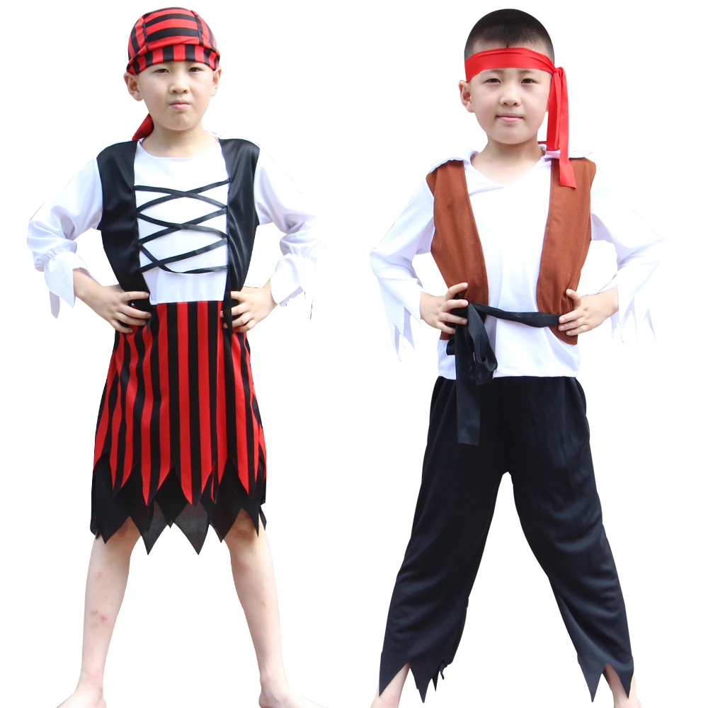 

Children's Caribbean Pirate Captain Boy Role Play Costume Performance Skull Hat Halloween Carnival Theme Party