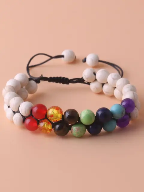 Double Layer Chakra Healing Bracelet | Black Lava Stone Beads For Anxiety Relief & Meditation | Adjustable Unisex Bangle