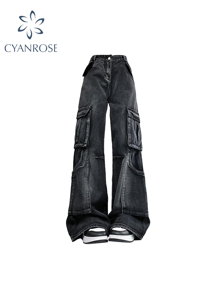 Women Black Gothic Y2k Cargo Jeans Baggy Harajuku 90s