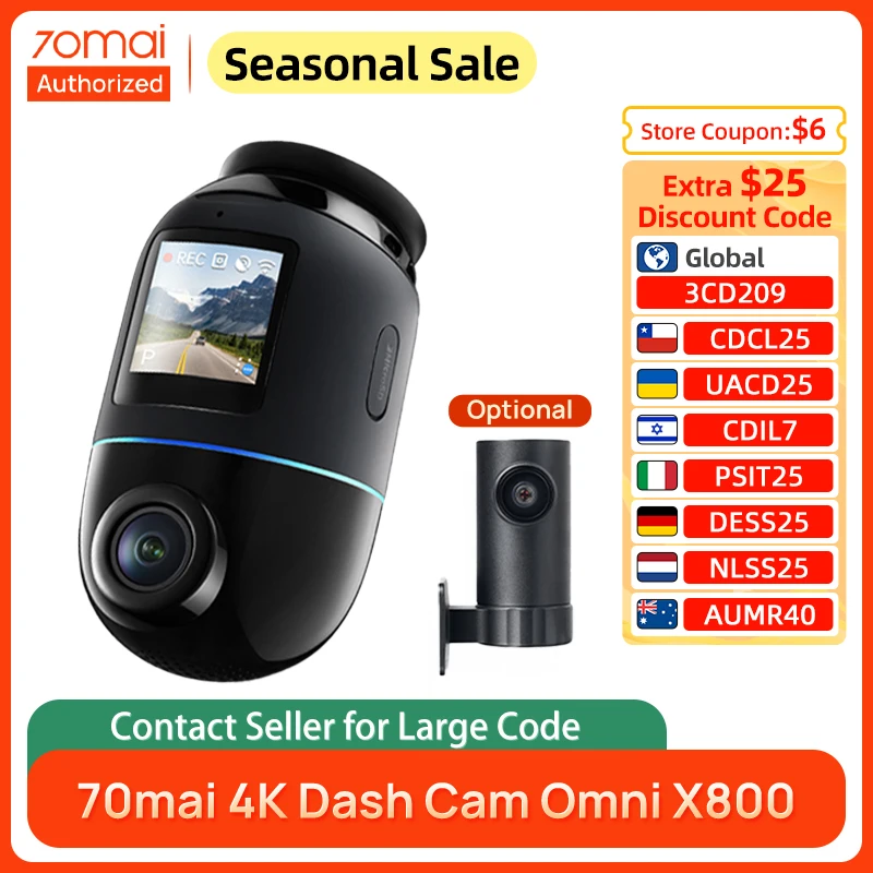 70mai Dash Cam 4K Omni X800 360° FOV 60FPS HDR Supercapacitor DVR