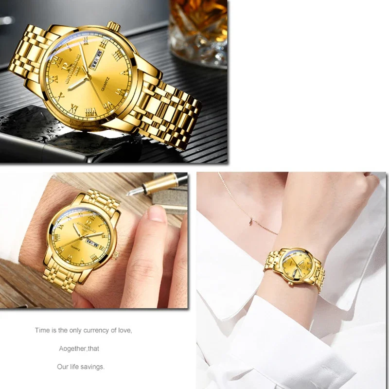 Dropshipping Gold Relogio Masculino Top Luxury Brand Watch for Men Week Calendar Business Mens Quartz Watches Waterproof Clock