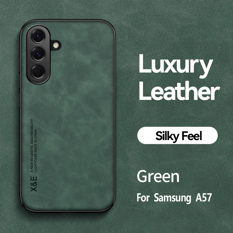 Premium Skin Feel Leather Phone Case with Magnetic Car Holder - Soft Silicone Protective Cover