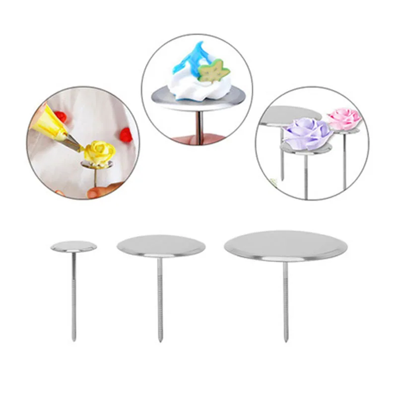 Cake Making Tools Cake Baking Tools Cake Decorating Tools Stainless Steel Cake Piping Nail Tips Cream Stand Chocolate Fondant Decoration Flowers Transfer Tray Baking Decorating Tools