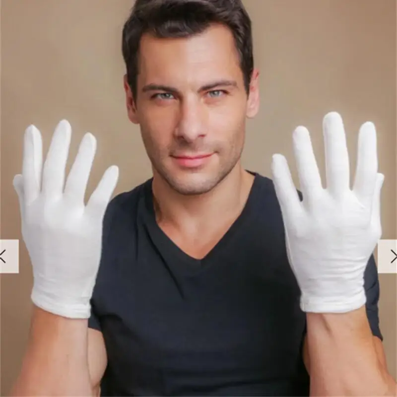 12Pairs White Cotton Work Gloves for Dry Hands Ceremonial Handling