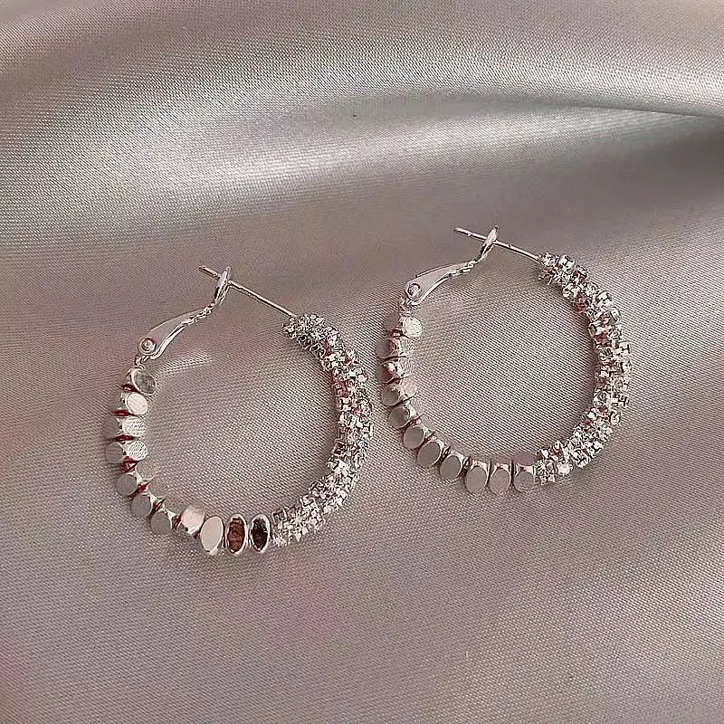 New Luxury Female Big Round Hoop Earrings for Women Small Stone Earrings Trendy Fashion Wedding Jewelry Gifts