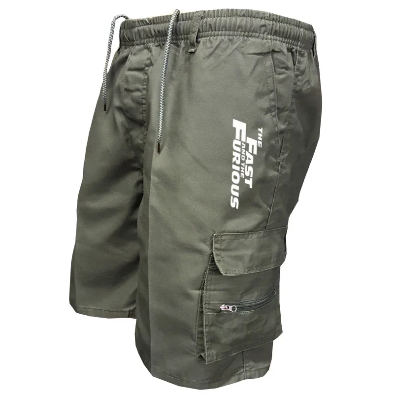 

Summer Men Beach Shorts Casual Loose Short Cargo Shorts Hiking Overalls Men's Bottoms Drawstring Knee Length Trousers