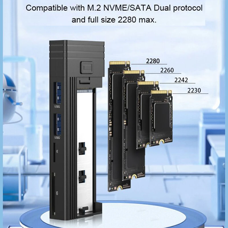 Usb c Hub Leitor de Cartão sd tf com Gabinete Ssd Nvme M.2 10gbps Pci-e Sata M.2 Protocolo Duplo Case Ssd Hdd para 2230 2242 2260 2280 - Imagem 6