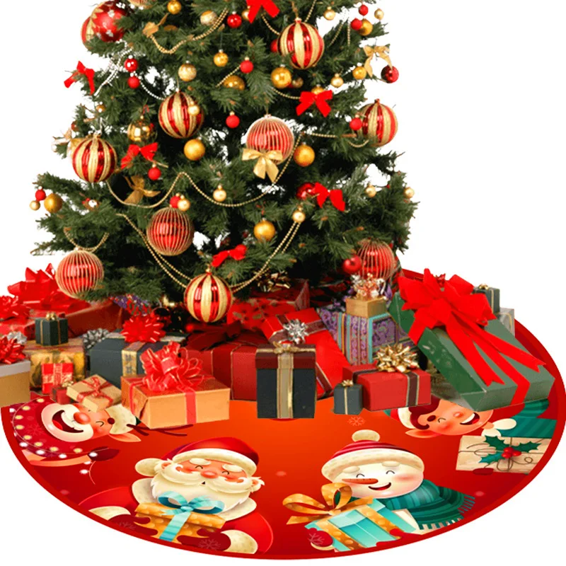90Cm Christmas Tree Skirt Red Christmas Tree Foot Cover Santa Claus Snowflake Christmas Tree Carpet Base Mat Decorations Crafts